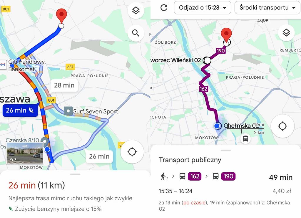 Новое в Картах Google. Вместо того, чтобы ехать на машине, вы можете добраться туда на велосипеде или автобусе.