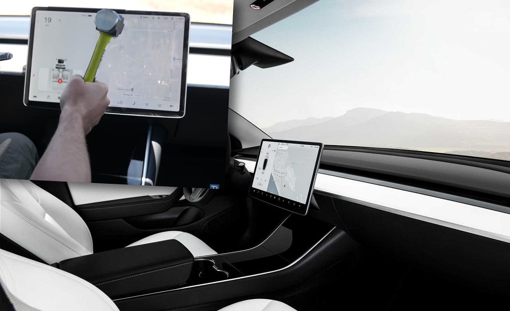 Экран — это все для Tesla Model 3. Что произойдет, если разбить его молотком? Американцам пришлось это проверить [ВИДЕО]