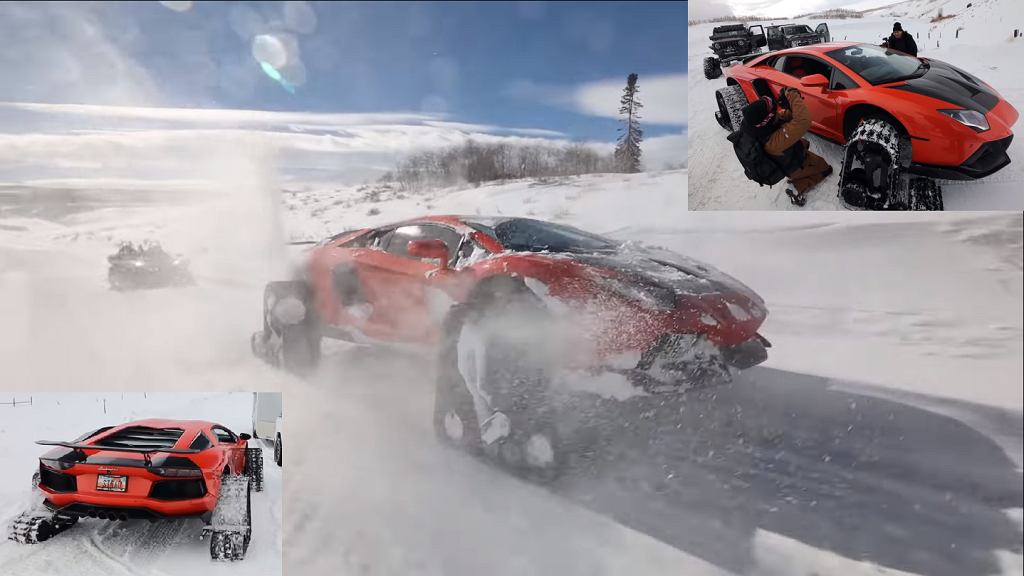 Он сделал снегоход из Lamborghini Aventador. Всю дорогу чувствуется запах сцепления [ВИДЕО]
