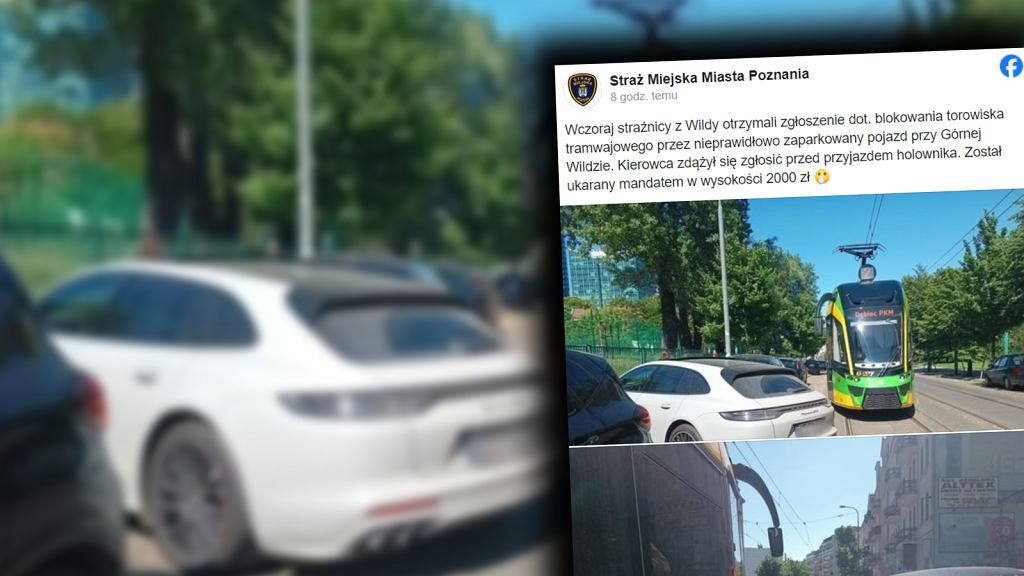 Водитель Porsche заблокировал трамвайные пути в Познани. Нескольким линиям пришлось пойти по другому маршруту