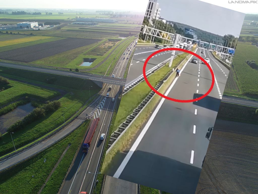 Пешеход пересек автомагистраль А4 в Катовице. Запись показывает, насколько это было близко к трагедии.