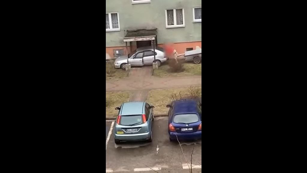 Профессионалов видно сразу. Машина застряла под навесом [ВИДЕО]