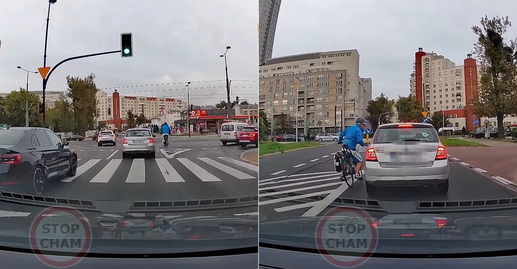 Варшава. Велосипедист явно перестарался. Он нарушил нормы и правила культуры [ВИДЕО]