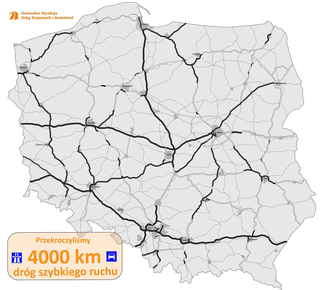 На сегодняшний день в Польше их 4000. км скоростных дорог. Это ровно половина запланированного