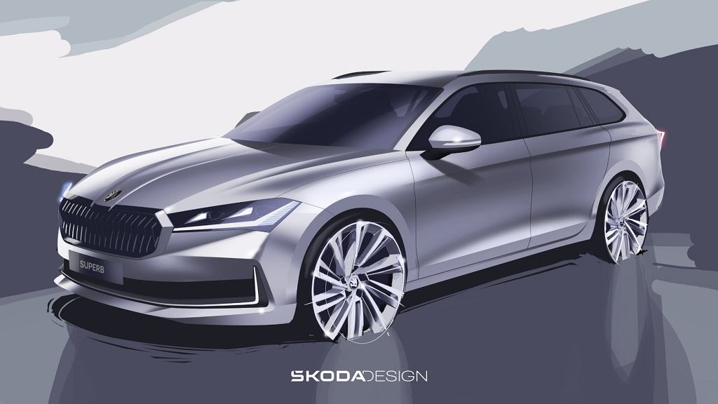Skoda Superb лифтбек и универсал показаны полностью на эскизах. Премьера 2 ноября.
