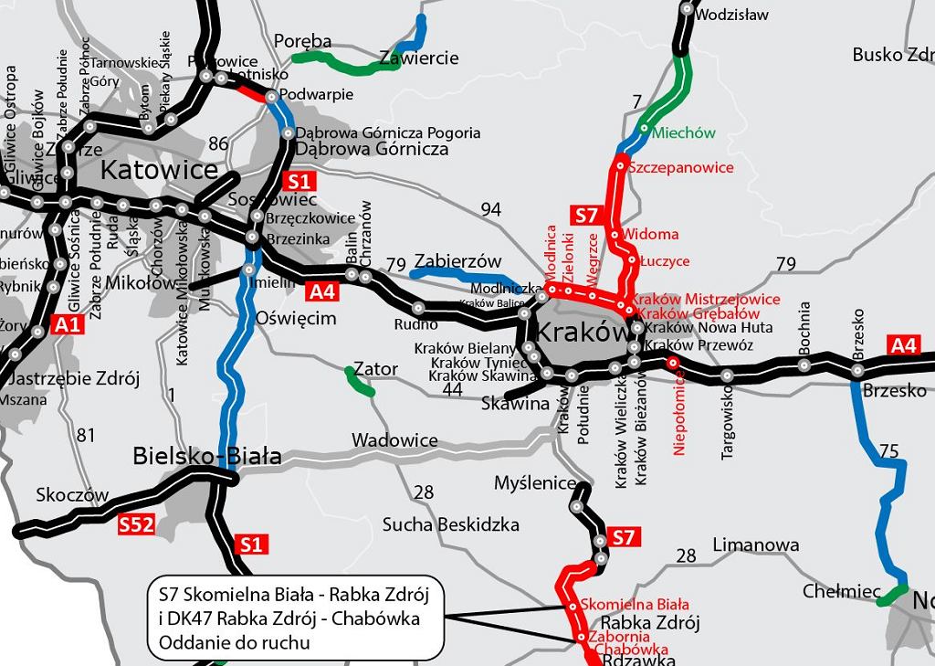 Завтра открытие нового участка маршрута S7 от Скомельной Бялы до Рабки Здруй.