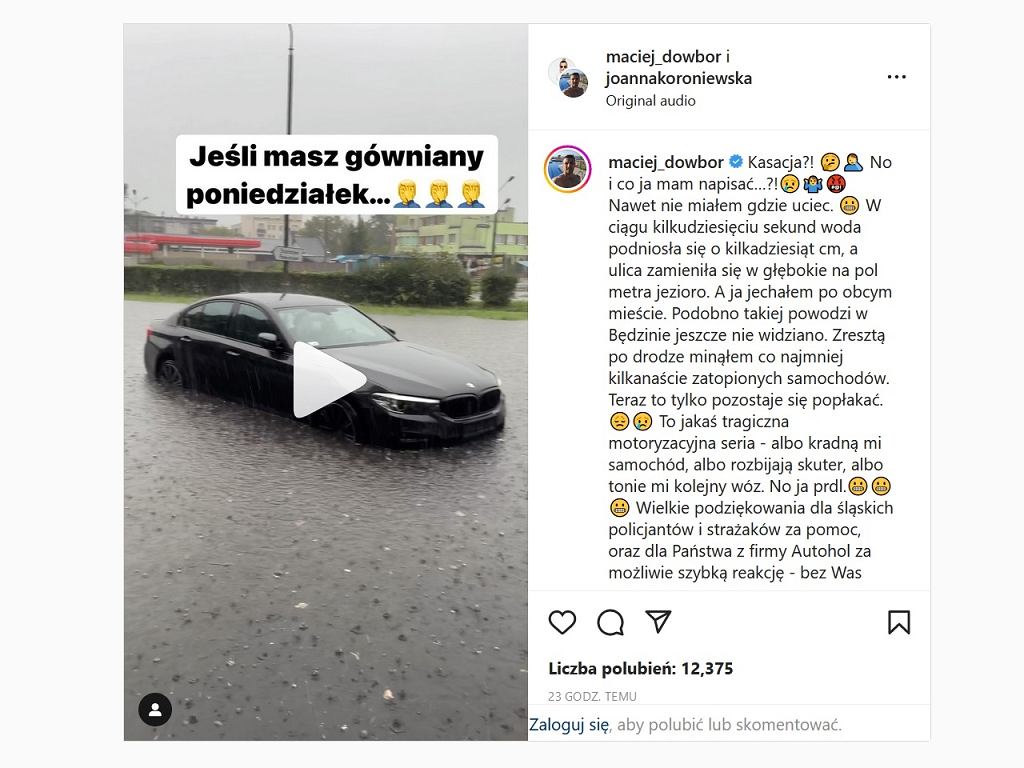 Мацей Довбор утопил свой BMW. «Теперь все, что я могу сделать, это плакать». Ранее он потерял свою Kia