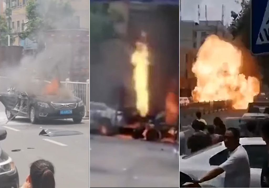 Автомобиль взорвался в китайской пробке. Хозяин забыл, что с газом нужно быть осторожным [ВИДЕО]
