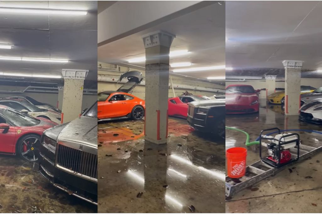Непредсказуемая стихия разрушает гараж, полный роскошных автомобилей. Убытки исчисляются миллионами